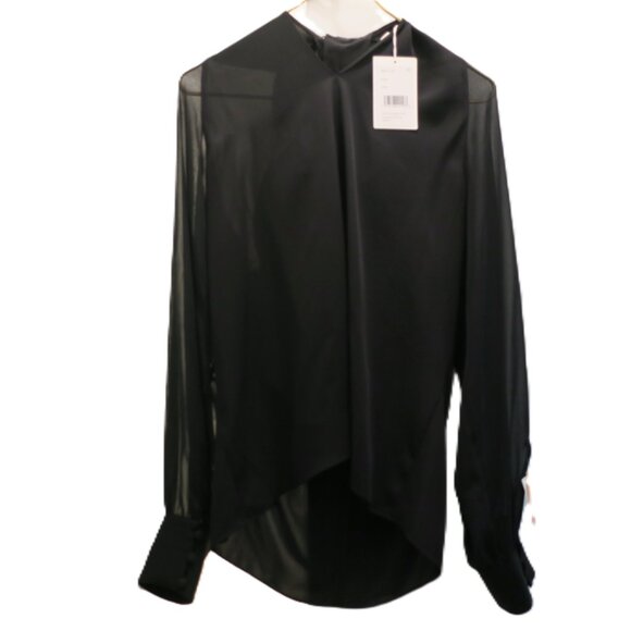 Lafayette 148 Women's Top Crossover 100% Silk Blouse Sheer Black Size M NWT - Picture 1 of 6
